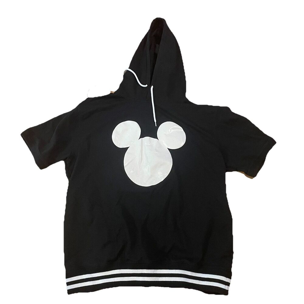 Tokyo Disney Resort Mickey Mouse Short Sleeve Hoodie Black White Varsity size L
